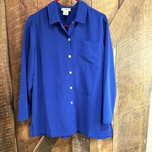 Travel Smith Women’s Royal Blue Button Up Tunic Long Sleeve Size M